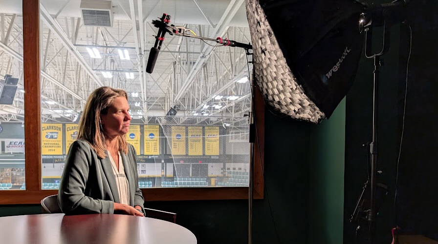 Interview setup with boom microphone and camera