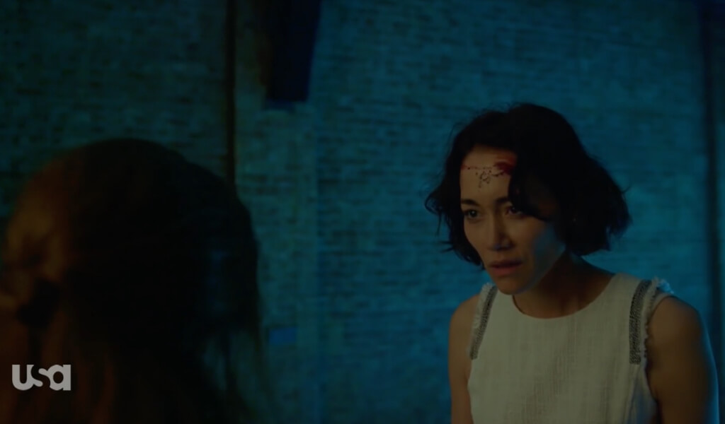 Frame from Mr. Robot (USA Network), illustrating how headroom-heavy composition can constrain sound capture options.